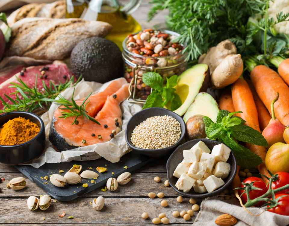 Healthy food for balanced flexitarian mediterranean diet concept