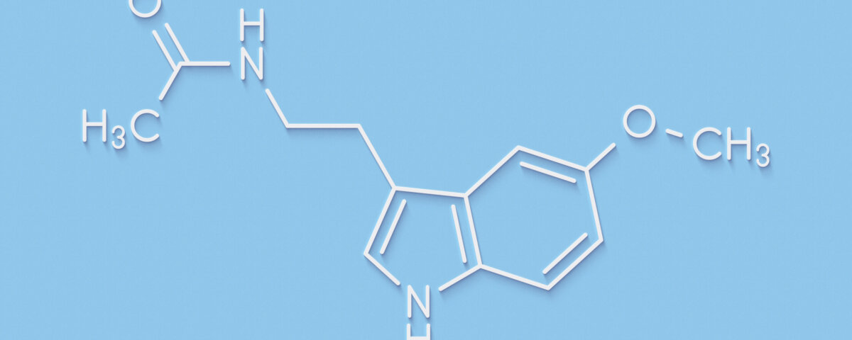Melatonin hormone molecule. In humans, it plays a role in circad